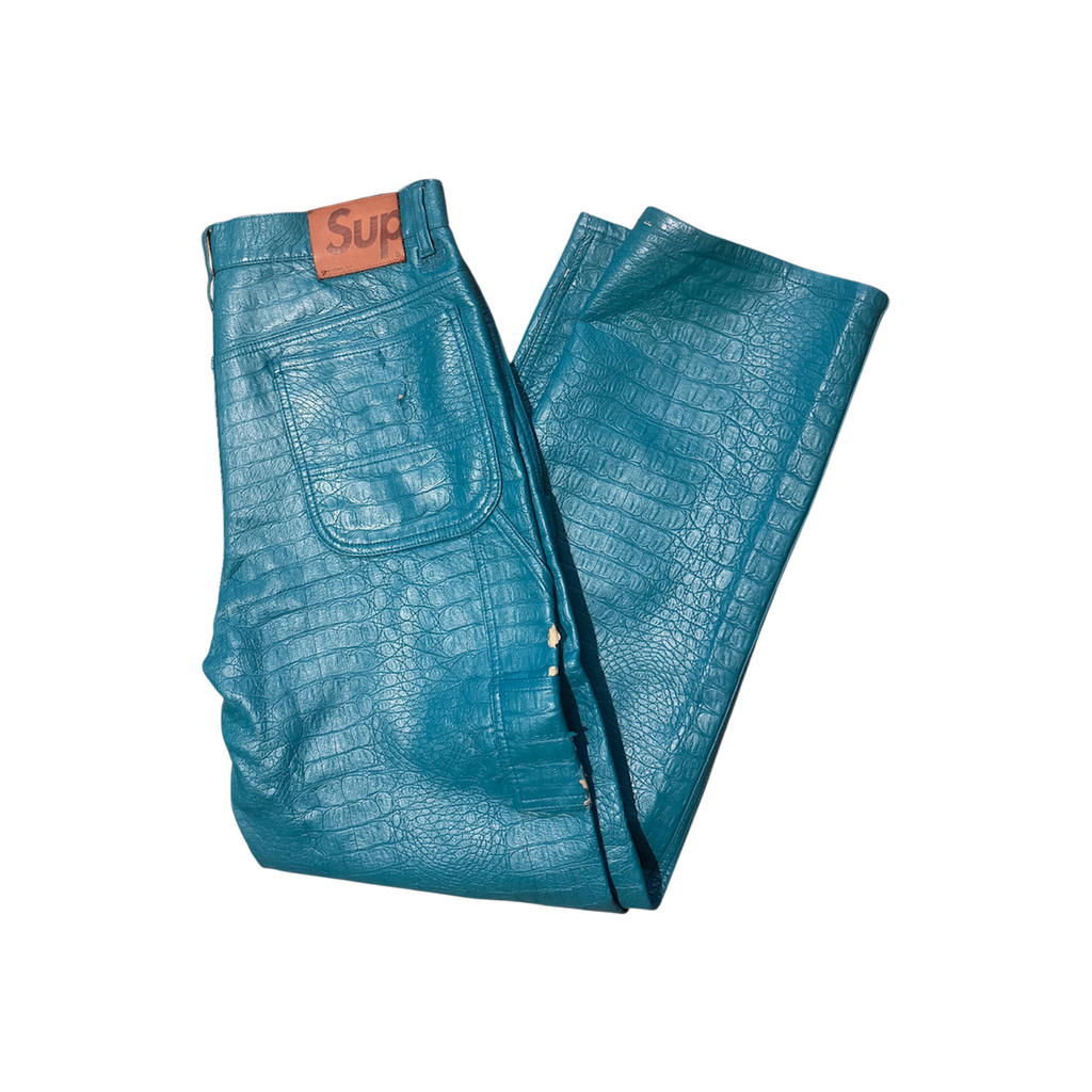 Teal Blue Supreme Embossed Pants