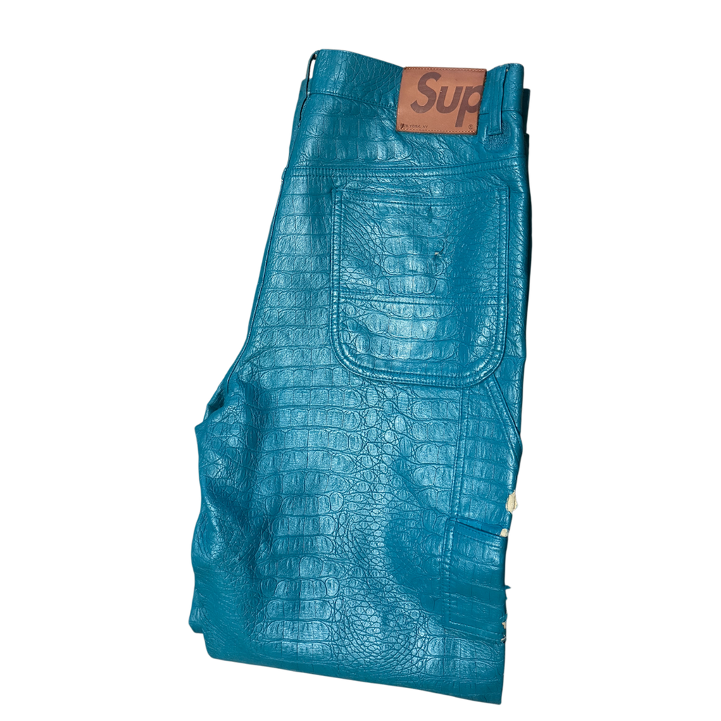 Teal Blue Supreme Embossed Pants