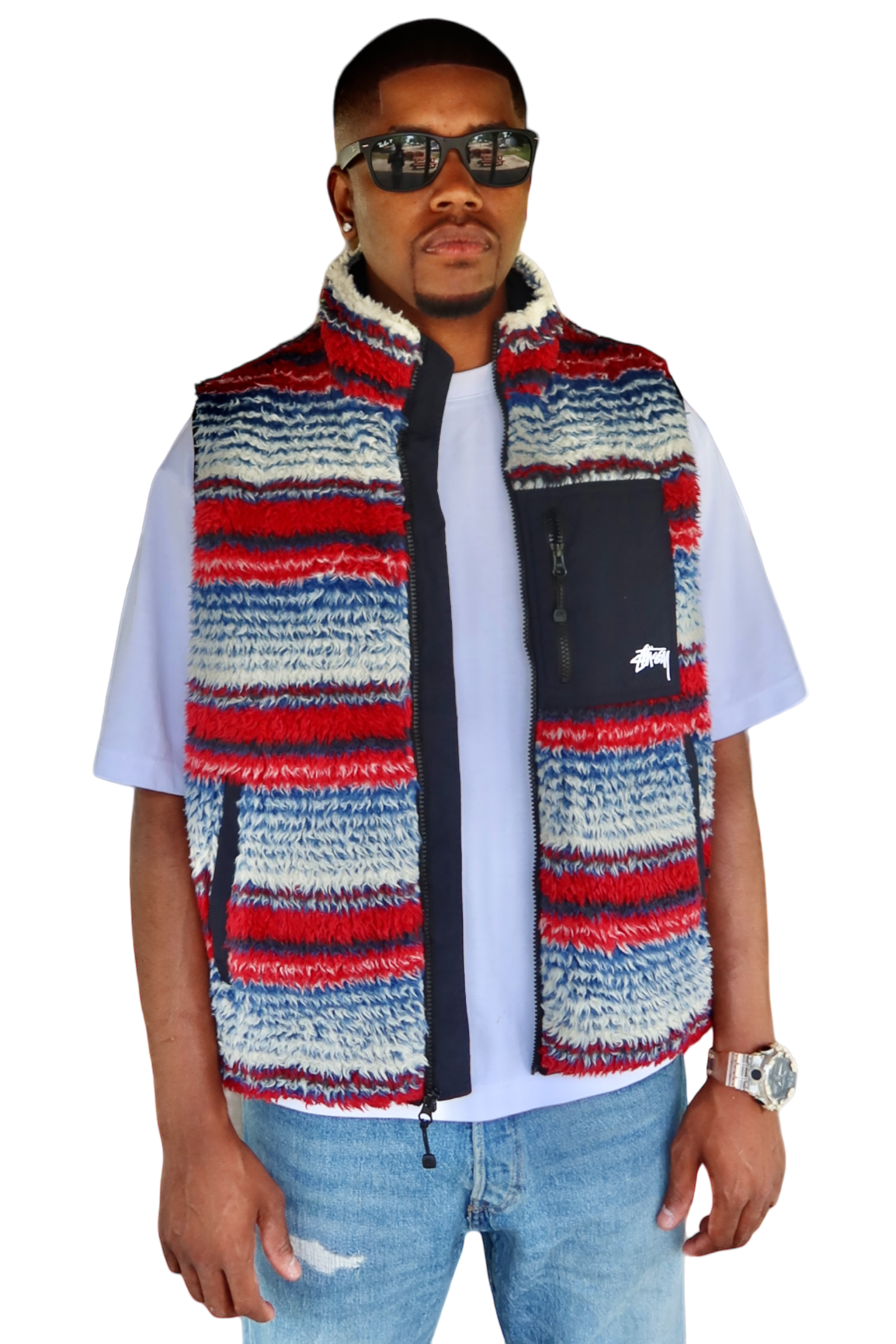 Stussy Striped Sherpa Vest Multi