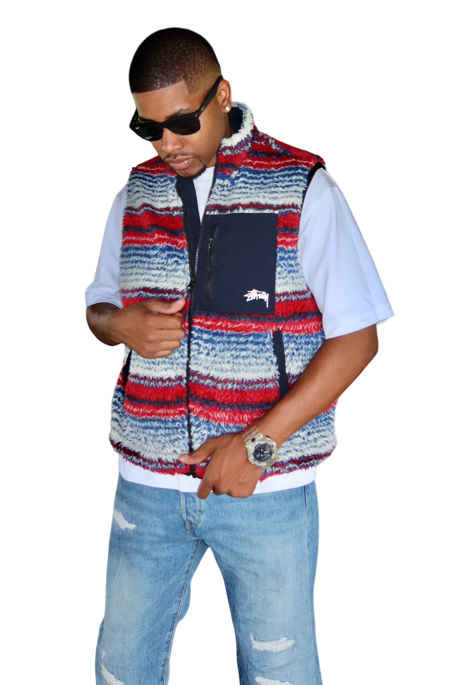 Stussy Striped Sherpa Vest Multi